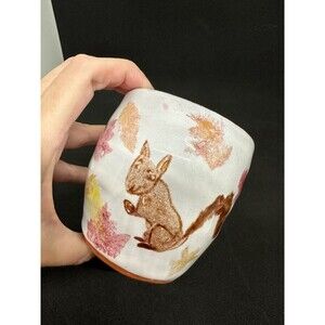 Studio Art Pottery Lidded Sugar Jar Handmade Bowl Pot Squirrel Painted Crayon